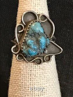 Bague en argent des années 1930 avec turquoise par Navajo Etsitty Tsosie 1880-1937 taille 6,75