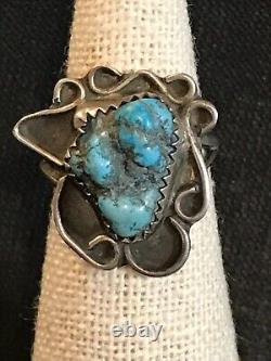 Bague en argent des années 1930 avec turquoise par Navajo Etsitty Tsosie 1880-1937 taille 6,75