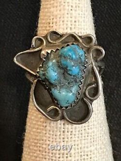 Bague en argent des années 1930 avec turquoise par Navajo Etsitty Tsosie 1880-1937 taille 6,75