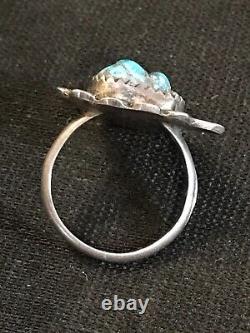 Bague en argent des années 1930 avec turquoise par Navajo Etsitty Tsosie 1880-1937 taille 6,75