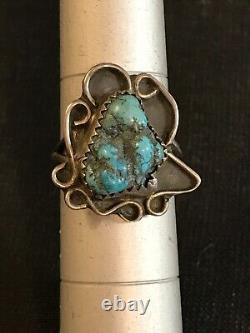 Bague en argent des années 1930 avec turquoise par Navajo Etsitty Tsosie 1880-1937 taille 6,75