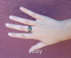 Bague en argent navajo vintage précoce avec turquoise verte, taille 5