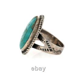 Bague en argent sterling 925 Navajo avec turquoise ancien, Fred Harvey, amérindienne, taille 6
