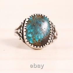 Bague en argent sterling Early Old Pawn Lone Mountain Turquoise avec des gouttes de pluie en taille 4,5