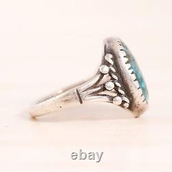 Bague en argent sterling Early Old Pawn Lone Mountain Turquoise avec des gouttes de pluie en taille 4,5