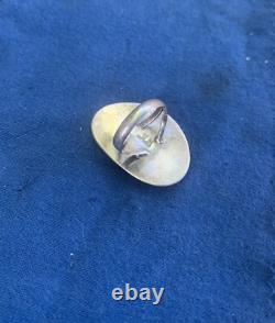 Bague en argent sterling Mid Century Moderniste Navajo de Henry Sam avec turquoise en toile d'araignée