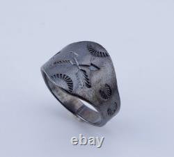 Bague en argent sterling Navajo de la période précoce de Fred Harvey, taille 9.5