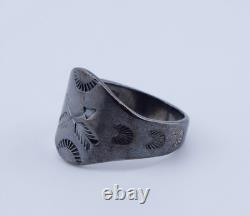 Bague en argent sterling Navajo de la période précoce de Fred Harvey, taille 9.5