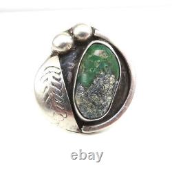 Bague en argent sterling des Amérindiens vintage avec turquoise verte et pyrite en forme de plume FZ