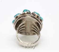 Bague imposante en argent sterling Early Navajo avec un cluster de turquoise de Kingman estampillée DY