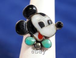 Bague précoce vintage incrustée de Mickey Mouse amérindien