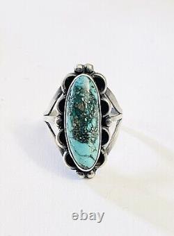 Bague remarquable en argent sterling et turquoise des années 1900, taille 7,5 Navajo