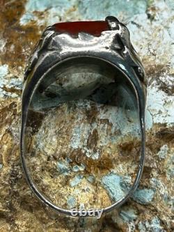 Bague serpent en argent sterling, turquoise et corail Zuni Dan Simplicio, grande taille rare 14+