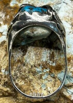 Bague serpent en argent sterling, turquoise et corail Zuni Dan Simplicio, grande taille rare 14+