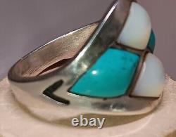 Bague vintage des années 70 Navajo à thème 4x turquoise et perle taille 10,5