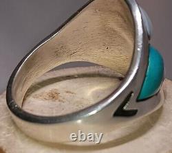 Bague vintage des années 70 Navajo à thème 4x turquoise et perle taille 10,5