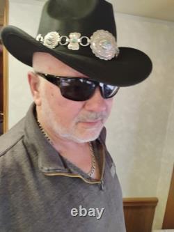 Bandeau de chapeau concho sud-ouest en argent sterling vintage et turquoise Sleeping Beauty