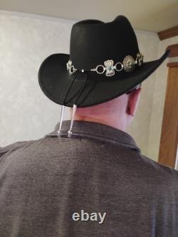 Bandeau de chapeau concho sud-ouest en argent sterling vintage et turquoise Sleeping Beauty