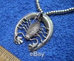 Beaux Early Navajo Argent-necklace Scorpion Naja Pendentif Main Perles Laminés