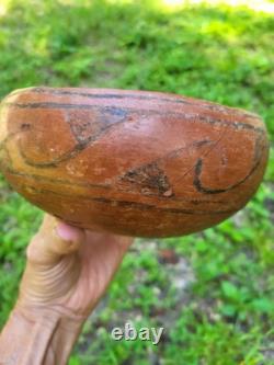 Bol Hopi Noir Sur Rouge Ancien Puebloan d'Arizona 8 X 3 1/2 Inclus Trouveur