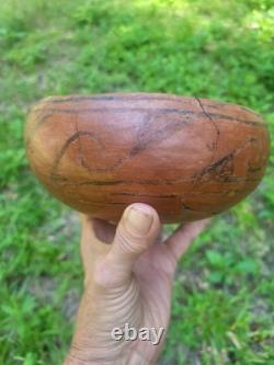 Bol Hopi Noir Sur Rouge Ancien Puebloan d'Arizona 8 X 3 1/2 Inclus Trouveur