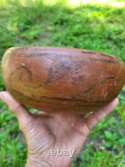 Bol Hopi Noir Sur Rouge Ancien Puebloan d'Arizona 8 X 3 1/2 Inclus Trouveur