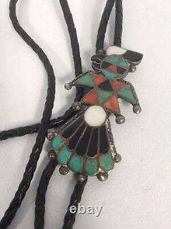 Bolo Tie d'oiseau en corail turquoise en argent sterling des premiers Amérindiens Zuni