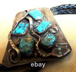 Bolo Zuni Navajo MEILLEUR Serpent à sonnette Morenci Turquoise en toile d'araignée 1957-début des années 1960