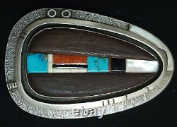 Boucle de ceinture Early Fidel Bahe Navajo en argent sterling avec incrustations de plusieurs pierres, 64 grammes
