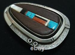 Boucle de ceinture Early Fidel Bahe Navajo en argent sterling avec incrustations de plusieurs pierres, 64 grammes