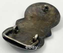 Boucle de ceinture en argent sterling Navajo vintage précoce, faite à la main, avec turquoise en sertissage.