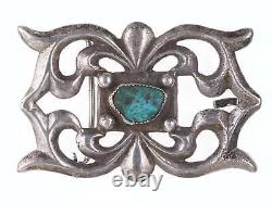 Boucle de ceinture précoce en tufa coulé en argent sterling avec turquoise amérindienne