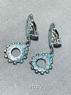 Boucles D'oreilles En Argent Sterling Zuni Turquoise Vintage Du Début Des Années 1900 Très Rares