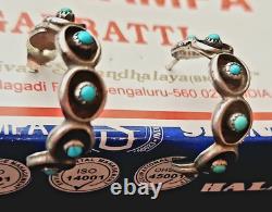 Boucles d'oreilles créoles en turquoise Sleeping Beauty Zuni anciennes en argent sterling 1