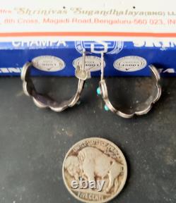 Boucles d'oreilles créoles en turquoise Sleeping Beauty Zuni anciennes en argent sterling 1