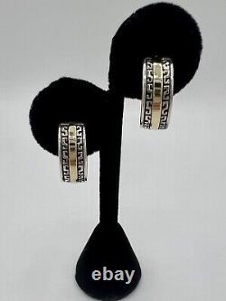 Boucles d'oreilles créoles vintage Calvin Begay avec incrustations géométriques en argent sterling et en or 14 carats