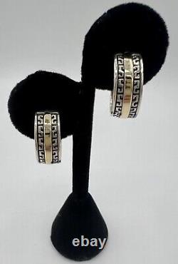 Boucles d'oreilles créoles vintage Calvin Begay avec incrustations géométriques en argent sterling et en or 14 carats
