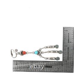 Boucles d'oreilles en argent sterling corail et turquoise de Lee et Mary Weebothee Zuni.