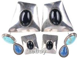 Boucles d'oreilles en argent sterling/onyx de Foster Yazzie Navajo et autres bijoux autochtones du sud-ouest.