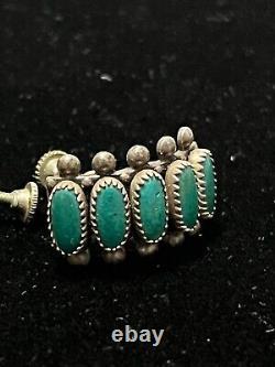 Boucles d'oreilles en turquoise et aiguille native américaine anciennes avec vis en argent, sig