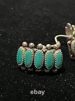 Boucles d'oreilles en turquoise et aiguille native américaine anciennes avec vis en argent, sig