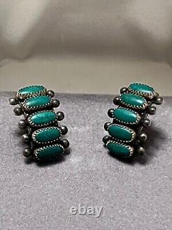 Boucles d'oreilles en turquoise et aiguille native américaine anciennes avec vis en argent, sig