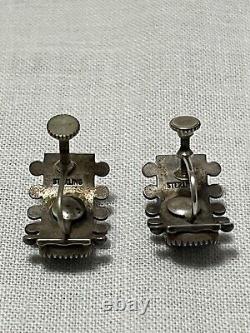 Boucles d'oreilles en turquoise et aiguille native américaine anciennes avec vis en argent, sig