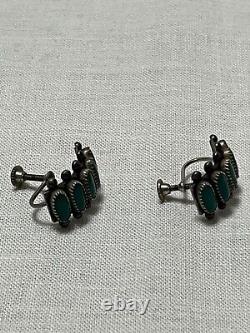 Boucles d'oreilles en turquoise et aiguille native américaine anciennes avec vis en argent, sig