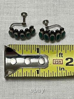 Boucles d'oreilles en turquoise et aiguille native américaine anciennes avec vis en argent, sig