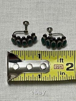 Boucles d'oreilles en turquoise et aiguille native américaine anciennes avec vis en argent, sig