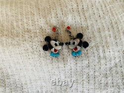 Boucles d'oreilles navajo rares Zuni Veronica Poblano Disney Mickey Mouse nœud papillon