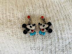 Boucles d'oreilles navajo rares Zuni Veronica Poblano Disney Mickey Mouse nœud papillon
