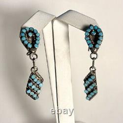 Boucles d'oreilles pendantes en argent sterling amérindiennes avec turquoise à œil de serpent de style Zuni