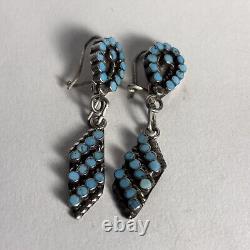 Boucles d'oreilles pendantes en argent sterling amérindiennes avec turquoise à œil de serpent de style Zuni